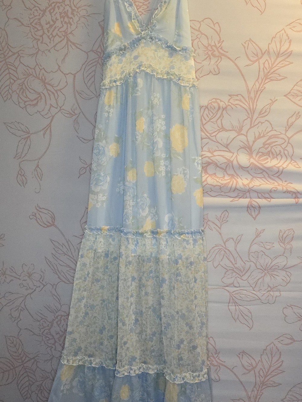 Altar'd State Light Blue Floral Maxi Dress with Yellow Blooms - Picture 3 of 7